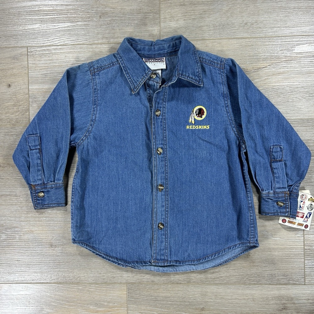 VTG 90s Brandon Sportswear‎ Redskins Denim Button Up